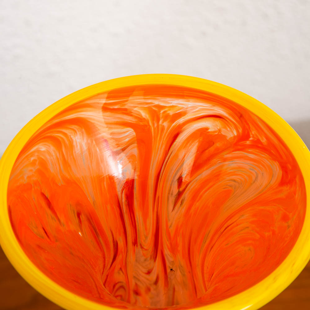 Mid Century Modern Kenneth Marin Handblown Art Glass Vase Orange Amber Tall Round - Image 5