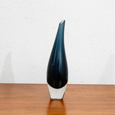 Mid Century Modern Art Glass Vase Two Tone Tear Drop Shape Sweden Black Glass