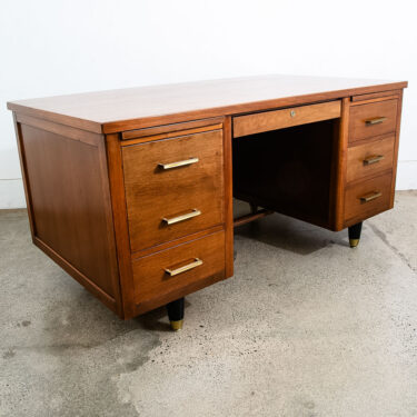 Mid Century Danish Modern Desk Executive Walnut 6 Drawer Locking Cabinet File