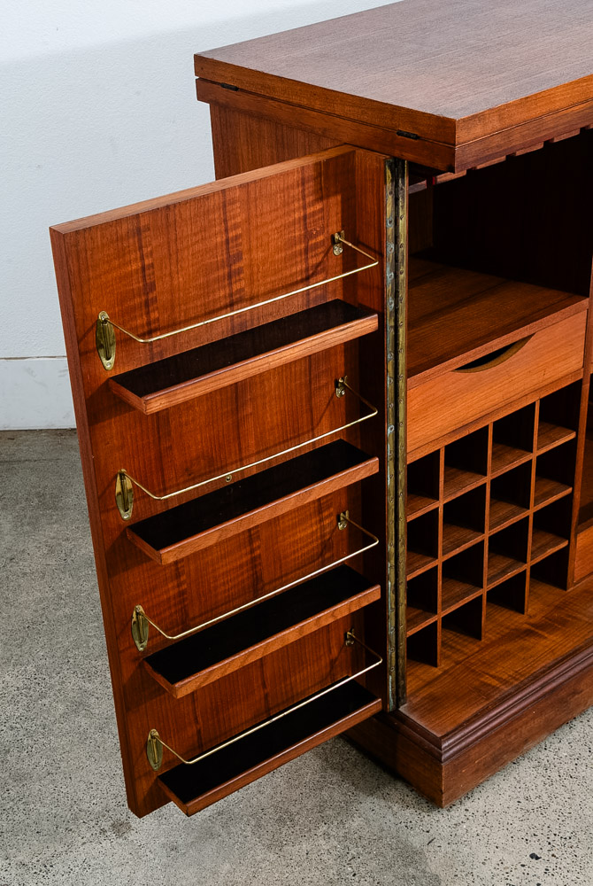 Mid Century Modern Cabinet Custom Bar Liquor Teak Marble Expanding Doors Wine - Image 10