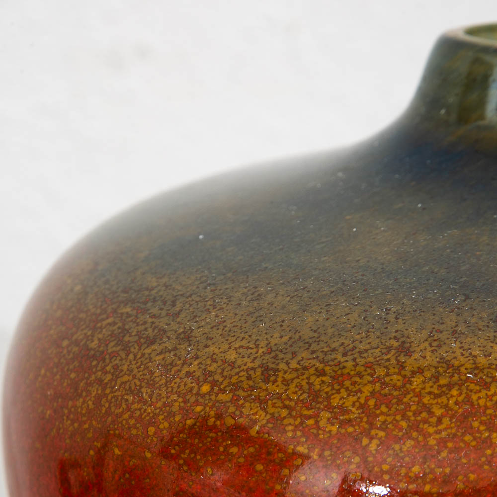 Mid Century Modern Studio Glass Vase Blue Red and Yellow 70s Handblown Flower Vase - Image 10