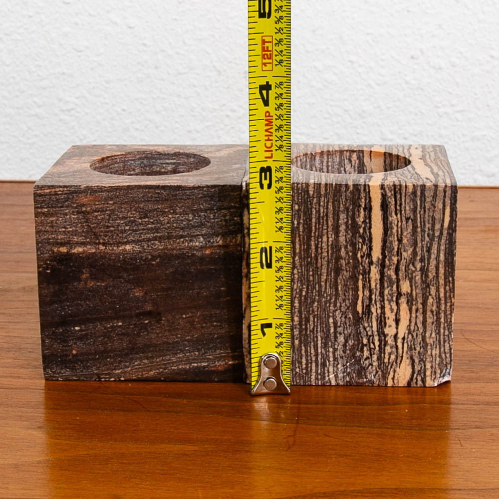 Mid Century Modern Art Cubed Marble Candleholders with Visible Veins Pair of Two - Image 6