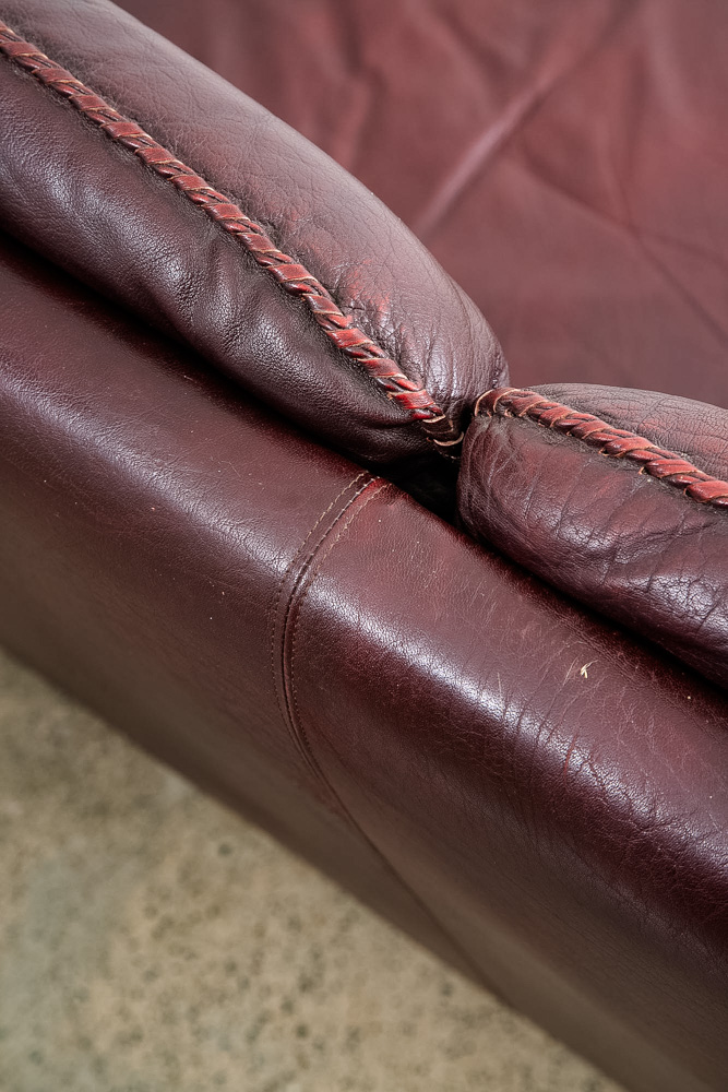 Mid Century Danish Modern Sofa Couch Burgundy Chrome Leather Arne Norell 3 Seat - Image 9