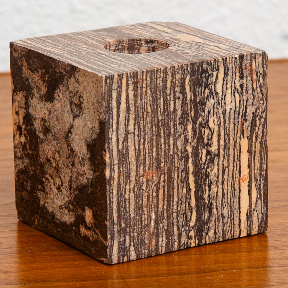 Mid Century Modern Art Cubed Marble Candleholders with Visible Veins Pair of Two - Image 5