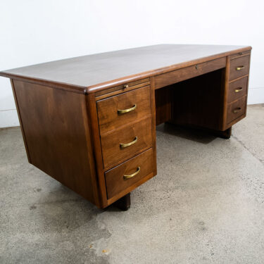 Mid Century Danish Modern Desk Executive Walnut 5 Drawer Locking Cabinet File