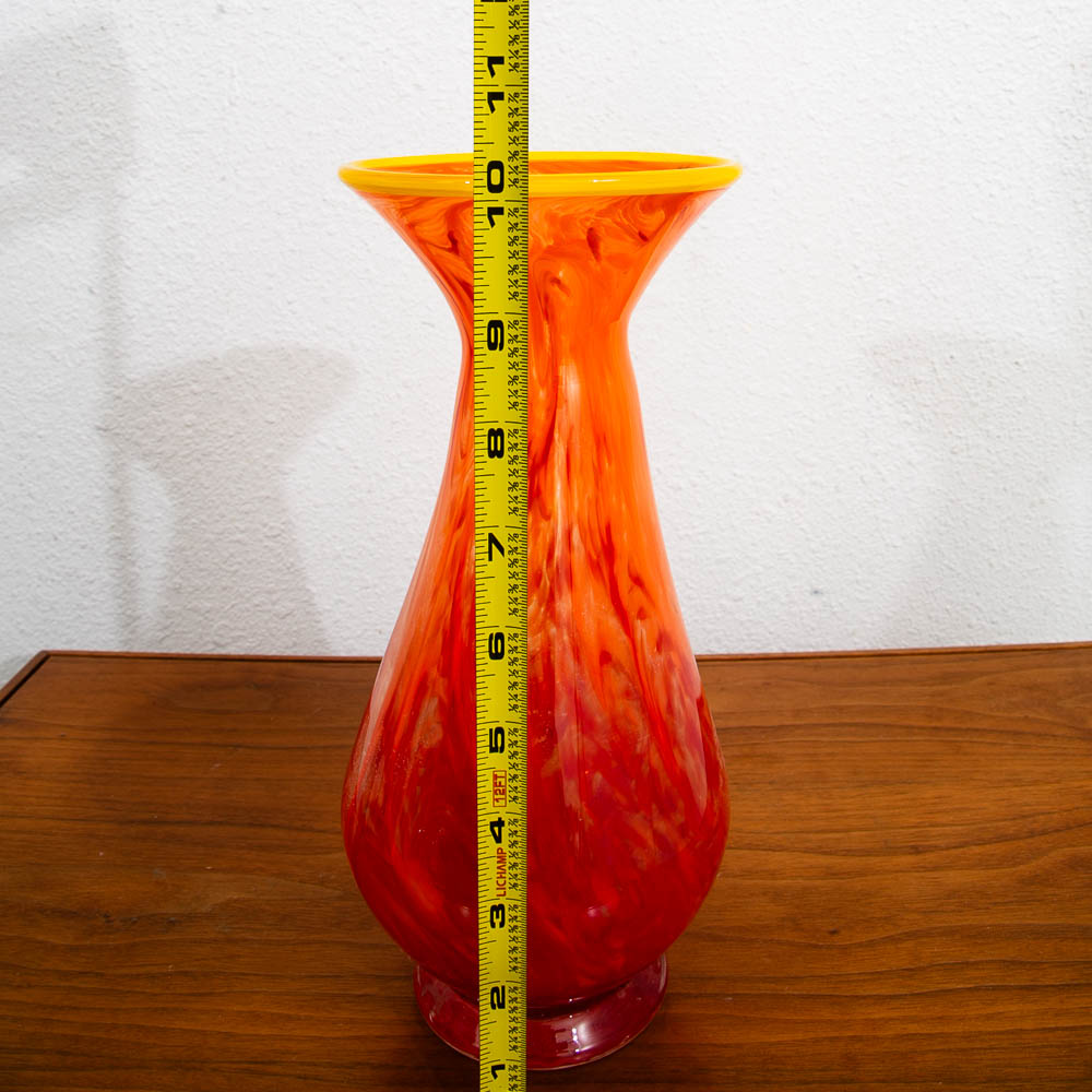 Mid Century Modern Kenneth Marin Handblown Art Glass Vase Orange Amber Tall Round - Image 12