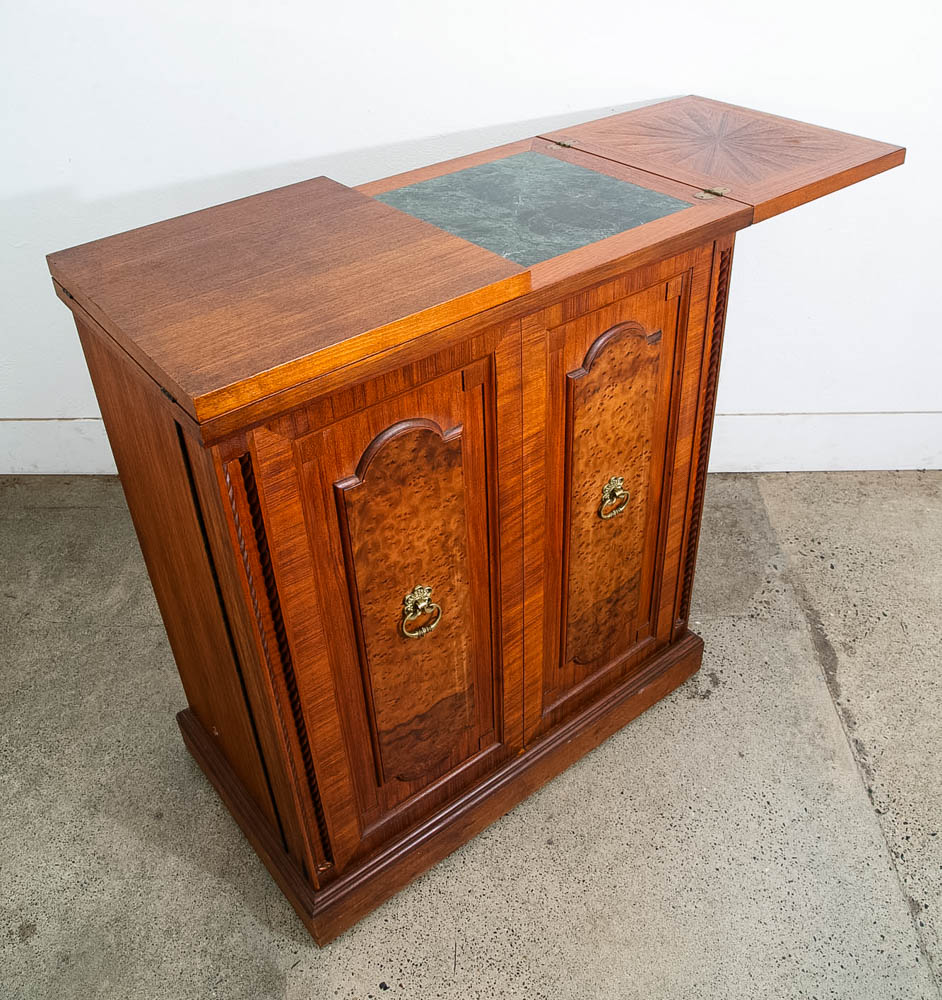 Mid Century Modern Cabinet Custom Bar Liquor Teak Marble Expanding Doors Wine - Image 7