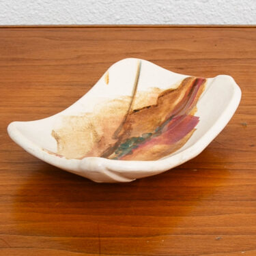 Mid Century Modern Art Pottery Ashtray Earthenware Ceramic Multi Colored Glaze Mcm