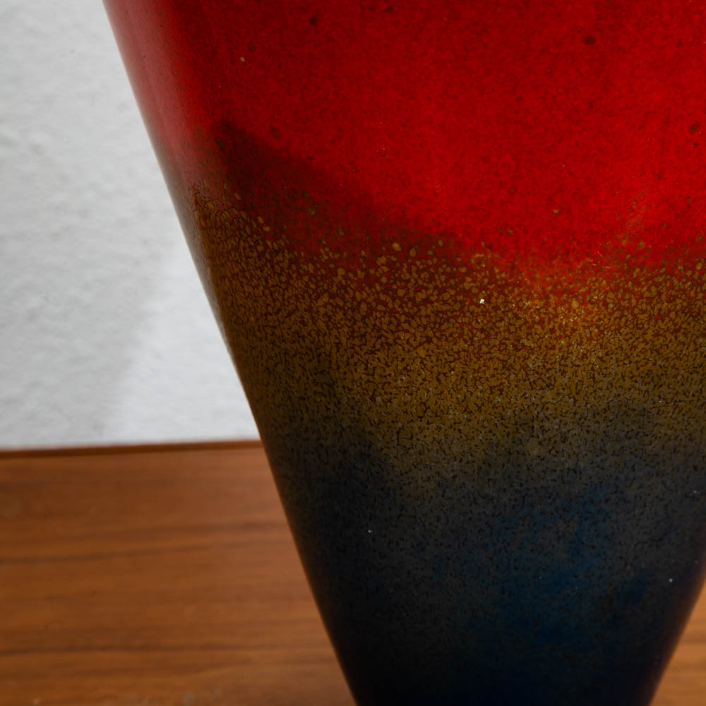 Mid Century Modern Studio Glass Vase Blue Red and Yellow 70s Handblown Flower Vase - Image 3