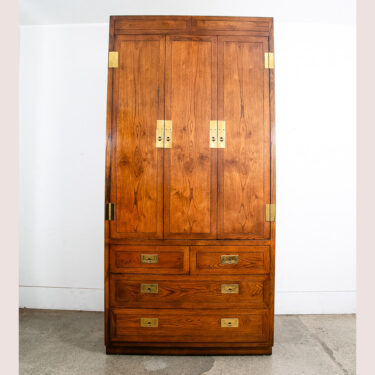 Mid Century Modern Armoire Cabinet Scene One Henredon Campaign Dark Wood Brass