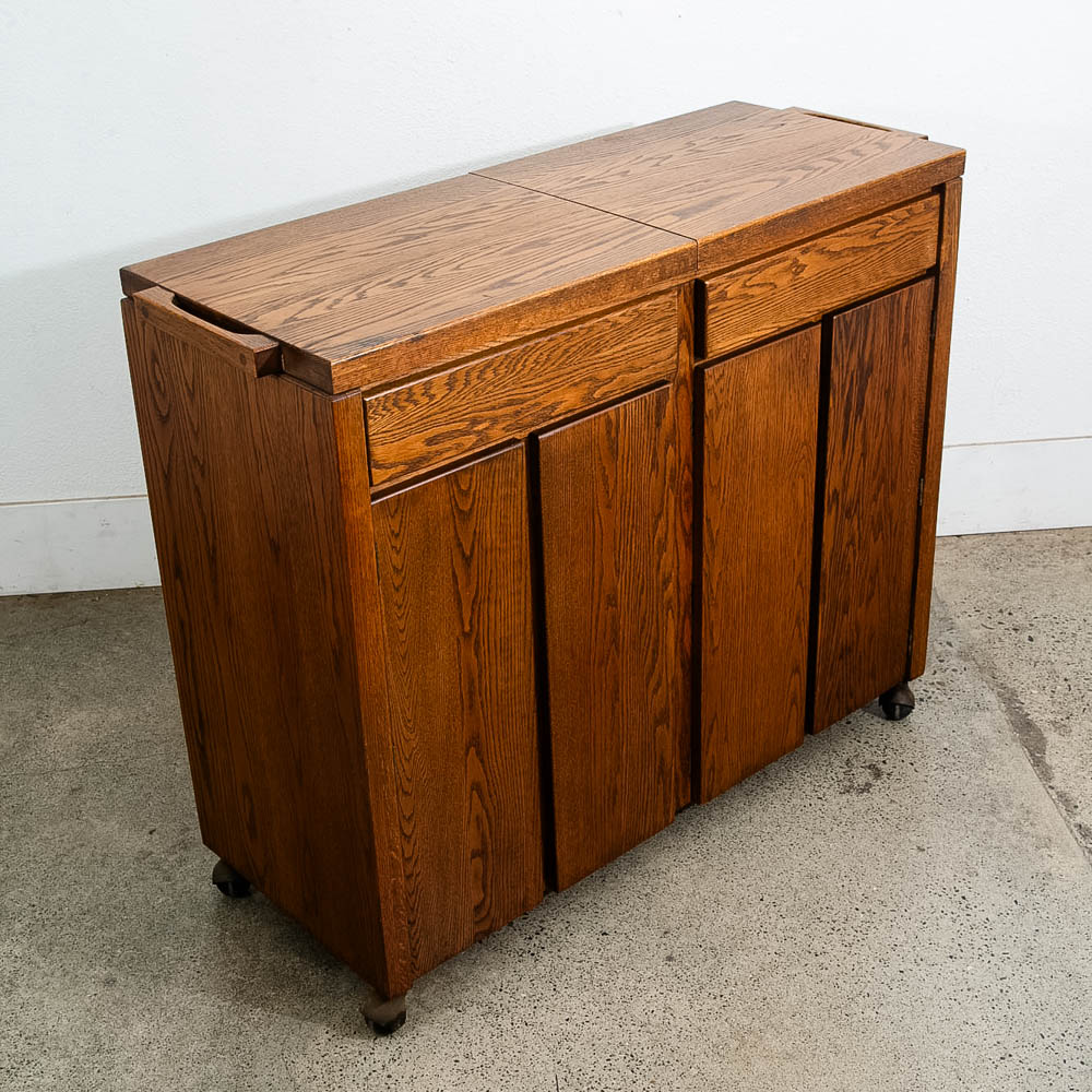 Mid Century Modern Bar Cart Cabinet Conant Ball Expanding Top Storage Rolling - Image 7