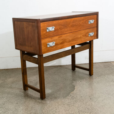 Mid Century Modern Cabinet Dresser 2 Drawer Walnut Chest Danish Tung Si Vintage