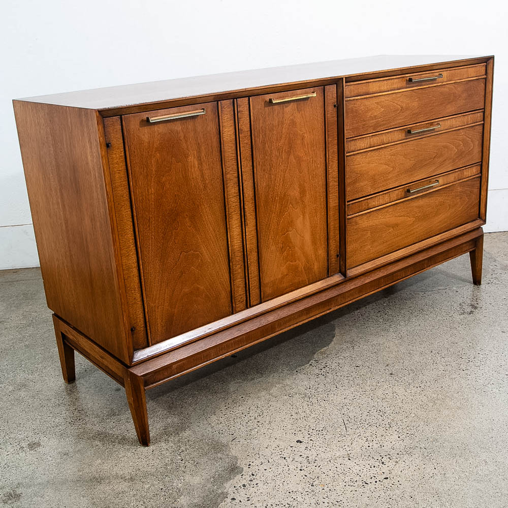 Mid Century Modern Dresser Credenza 3 Drawer Drexel Pinnacle Mcm Walnut Cabinet