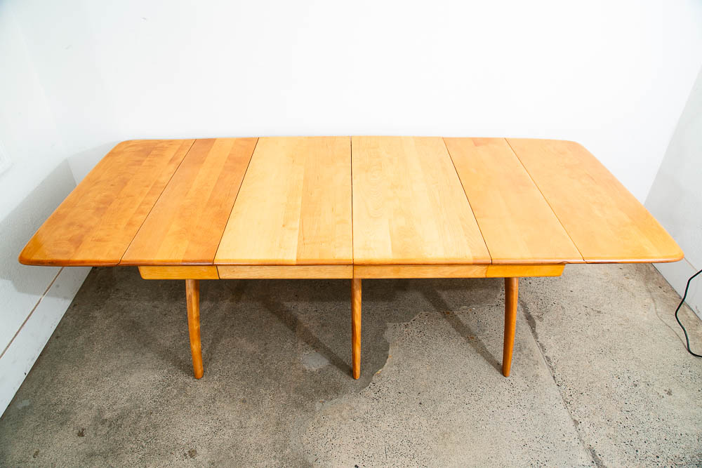 Mid Century Modern Dining Table Solid Wood Wishbone Drop Heywood Wakefield Leaf - Image 7