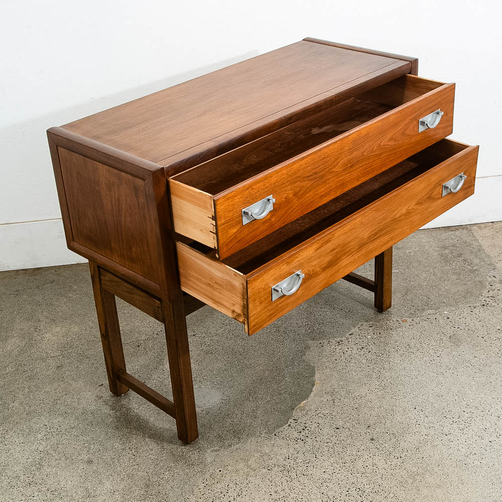 Mid Century Modern Cabinet Dresser 2 Drawer Walnut Chest Danish Tung Si Vintage - Image 10