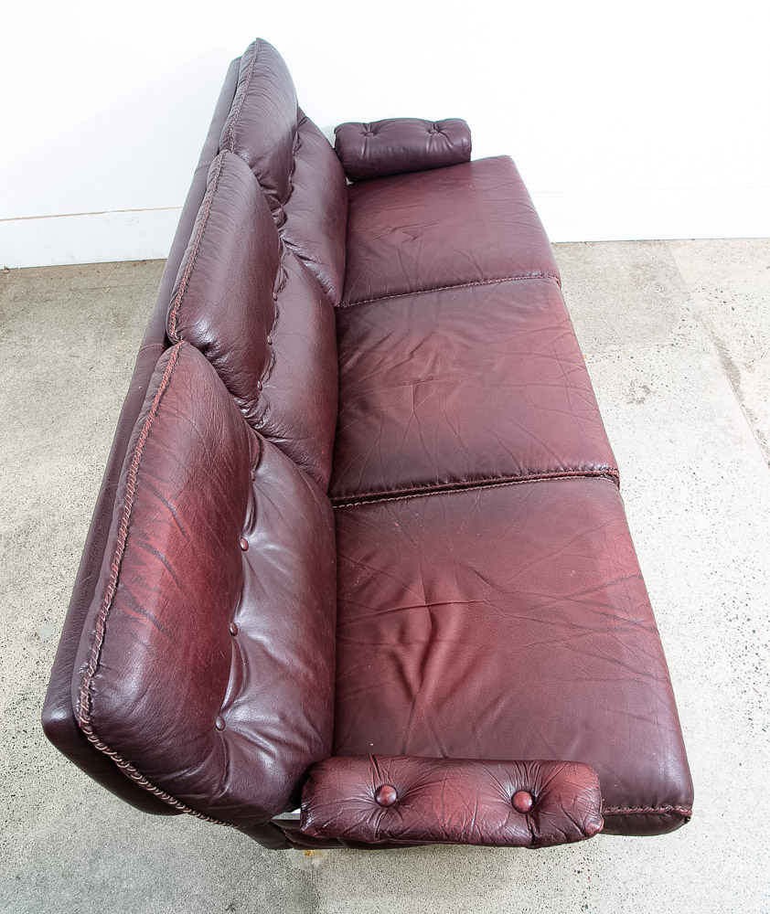 Mid Century Danish Modern Sofa Couch Burgundy Chrome Leather Arne Norell 3 Seat - Image 11