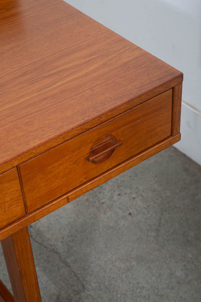 Mid Century Danish Modern Desk Executive Flip Top Nielsen Lovig Teak Wood Brass - Image 8