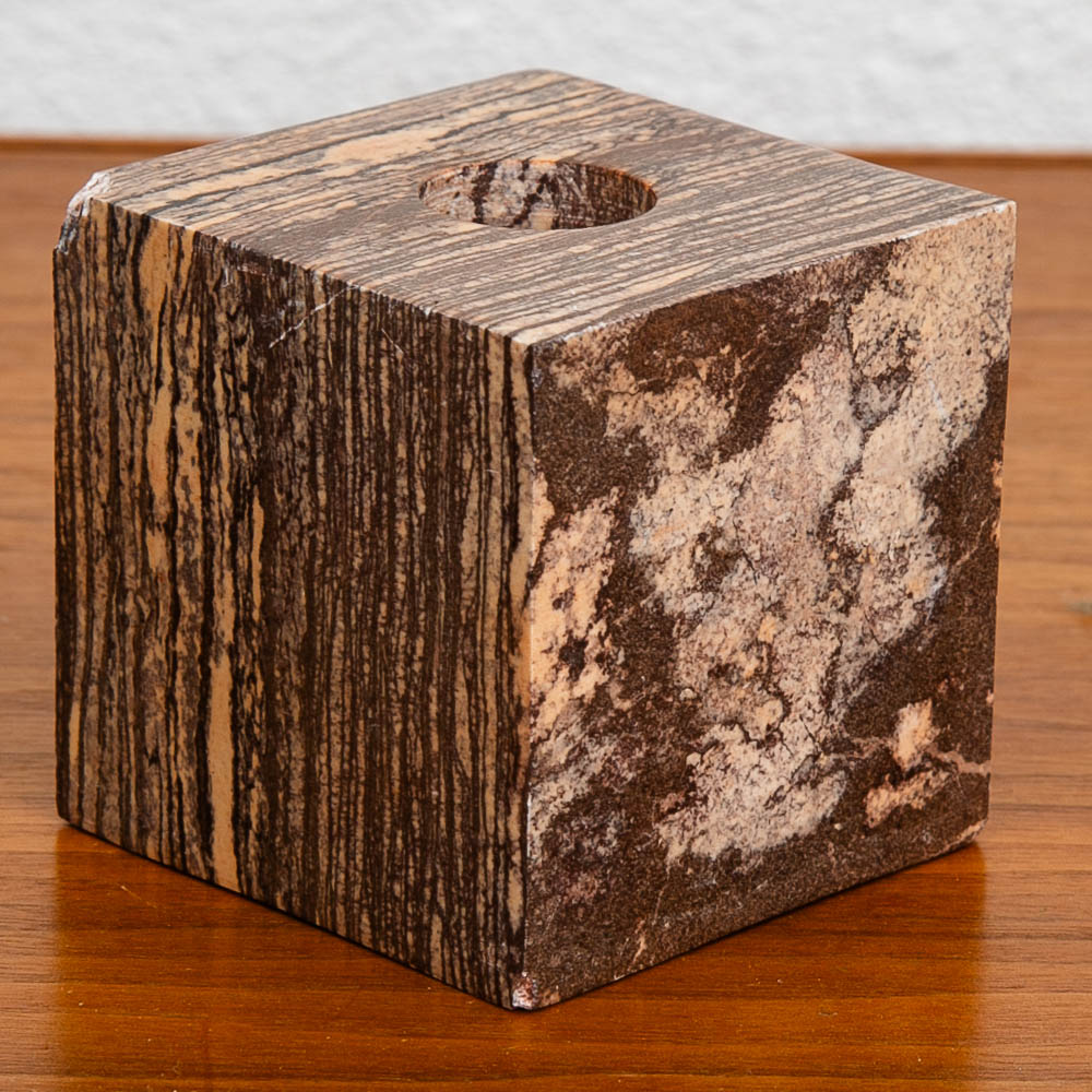 Mid Century Modern Art Cubed Marble Candleholders with Visible Veins Pair of Two - Image 10