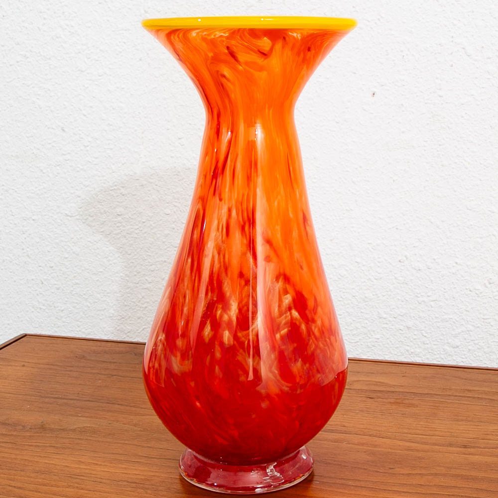 Mid Century Modern Kenneth Marin Handblown Art Glass Vase Orange Amber Tall Round - Image 2