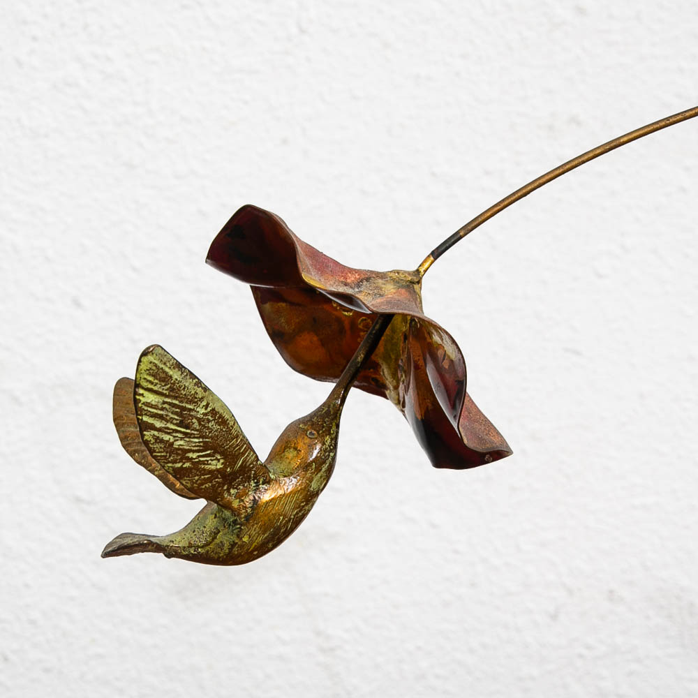 Mid Century Modern Brass Metal Humming Bird and Flower Statue by Unknown Artist - Image 6