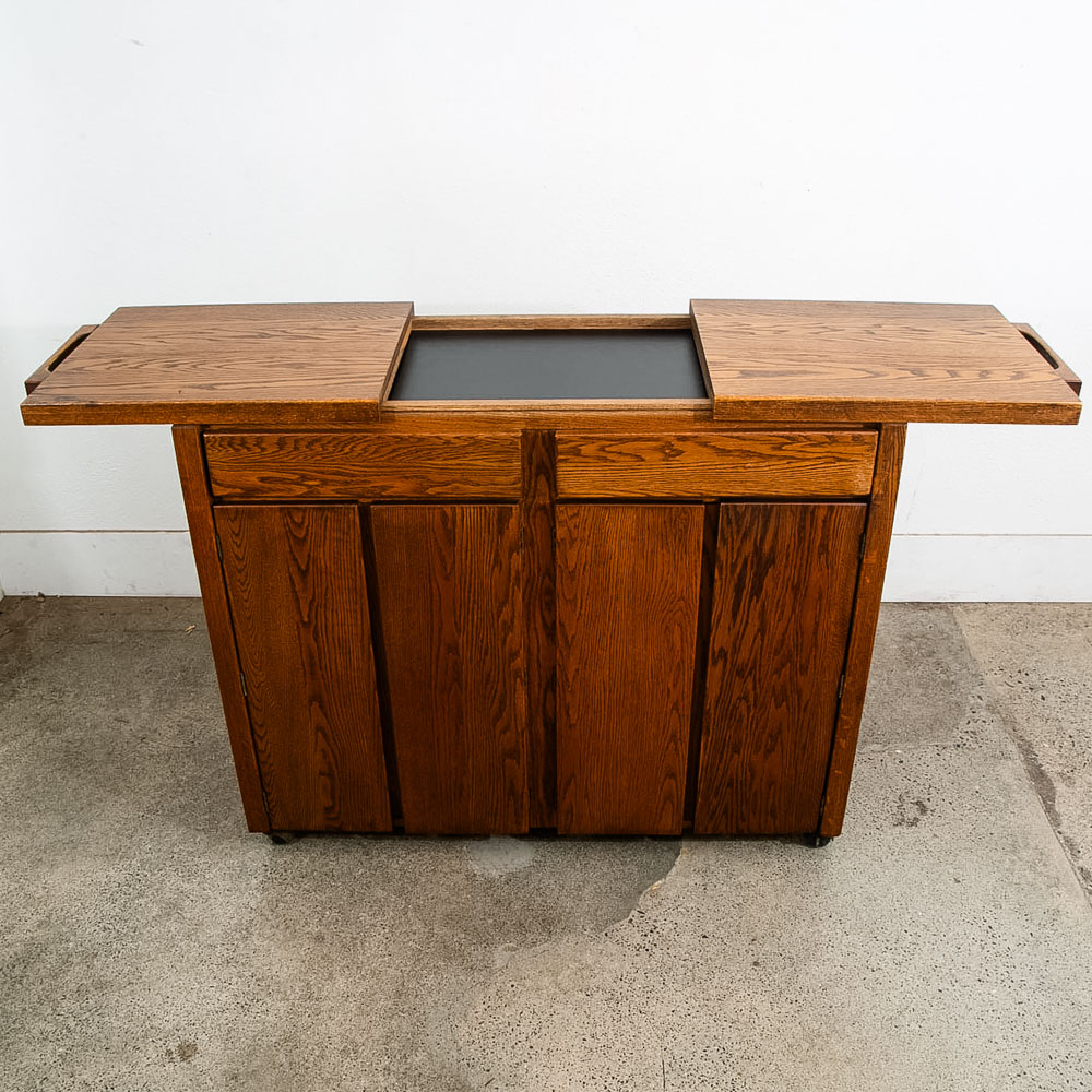 Mid Century Modern Bar Cart Cabinet Conant Ball Expanding Top Storage Rolling - Image 3