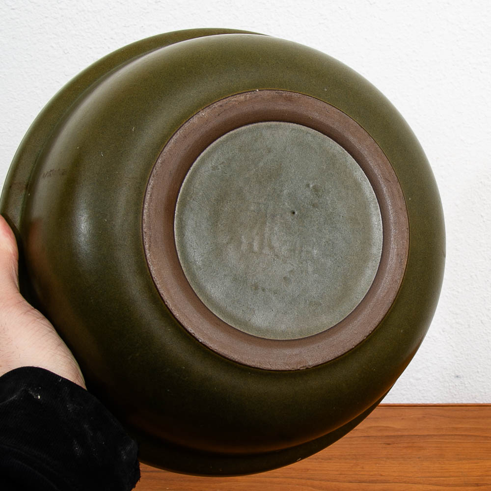 Mid Century Modern Large Round Bowl Heath Ceramics Green Teal Brown Round Mcm - Image 9