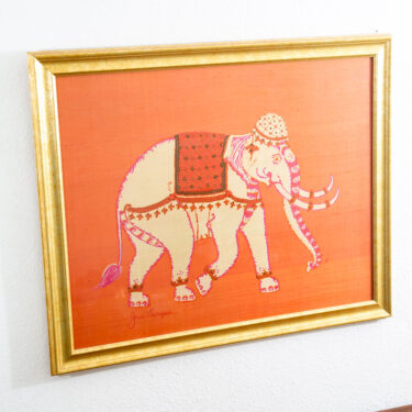 Mid Century Modern Wall Art Elephant Scarf Pink Gold Jim Thompson 31x25 Vintage