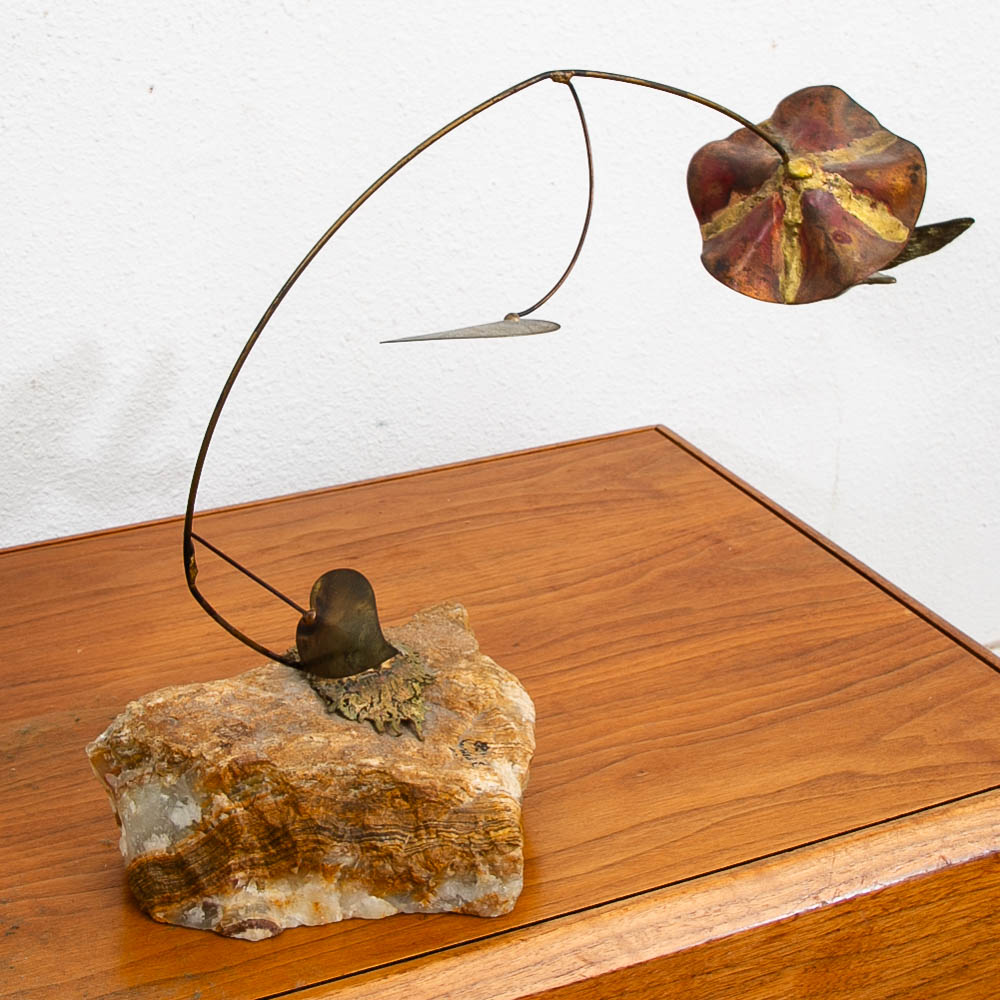Mid Century Modern Brass Metal Humming Bird and Flower Statue by Unknown Artist - Image 5