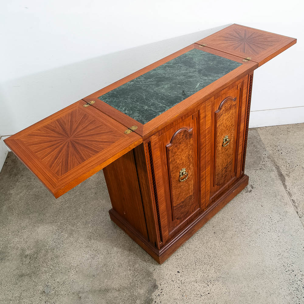 Mid Century Modern Cabinet Custom Bar Liquor Teak Marble Expanding Doors Wine