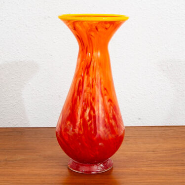 Mid Century Modern Kenneth Marin Handblown Art Glass Vase Orange Amber Tall Round