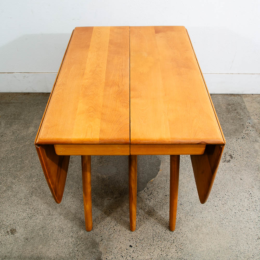 Mid Century Modern Dining Table Solid Wood Wishbone Drop Heywood Wakefield Leaf - Image 12