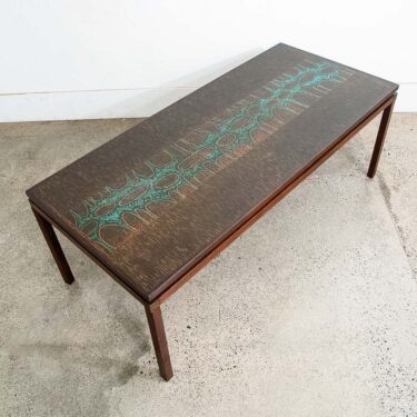 Mid Century Danish Modern Coffee Table Rosewood Copper Etched John Morkegaard