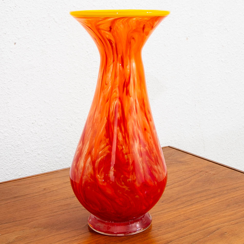 Mid Century Modern Kenneth Marin Handblown Art Glass Vase Orange Amber Tall Round - Image 10