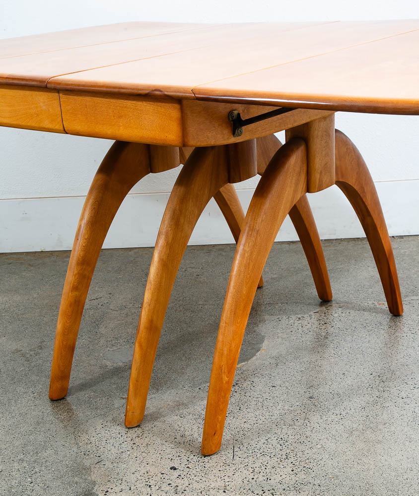 Mid Century Modern Dining Table Solid Wood Wishbone Drop Heywood Wakefield Leaf - Image 5