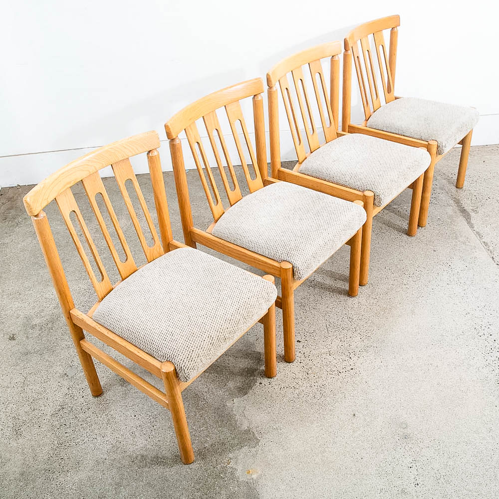 Mid Century Modern Dining Chairs Set 6 Oatmeal Tweed Solid Wood Vintage Fabric - Image 11