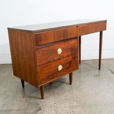 Mid Century Modern Desk Walnut Executive Office 4 Drawer Vintage Brass Restored
