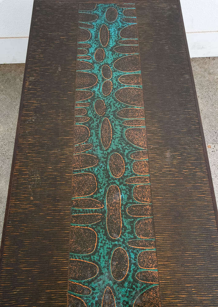 Mid Century Danish Modern Coffee Table Rosewood Copper Etched John Morkegaard - Image 7