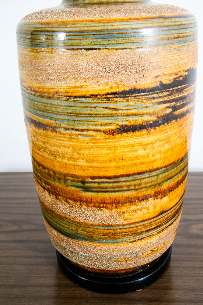 Mid Century Modern Table Lamp Ceramic Yellow Green Brown Round Vintage Working - Image 5