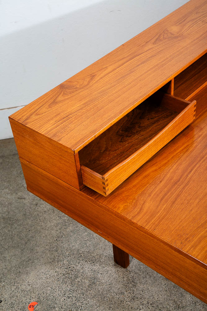 Mid Century Danish Modern Desk Executive Flip Top Nielsen Lovig Teak Wood Brass - Image 12