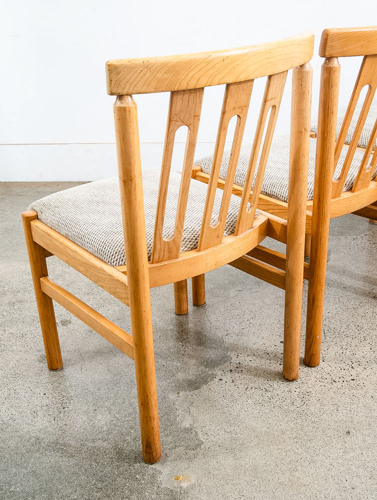 Mid Century Modern Dining Chairs Set 6 Oatmeal Tweed Solid Wood Vintage Fabric - Image 10