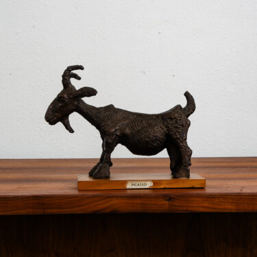 Mid Century Modern Pablo Picasso She Goat Replica Statue with Solid Wood Base Circa 1950's