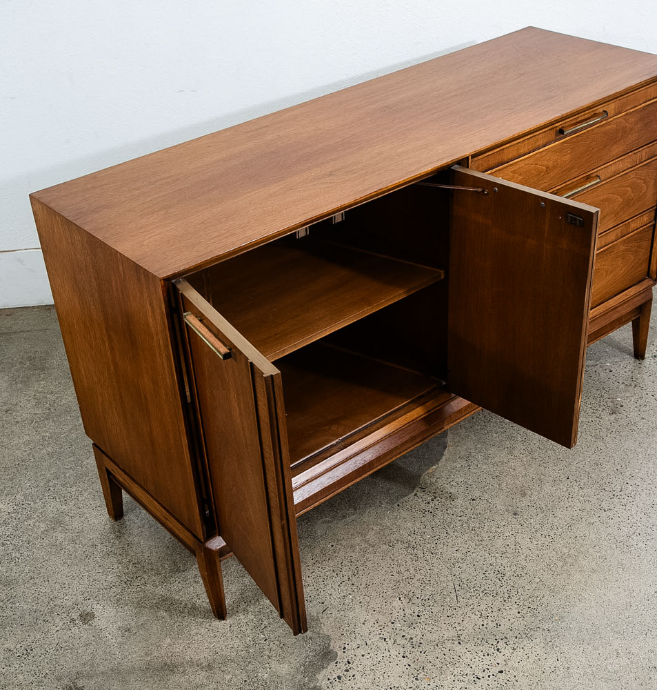 Mid Century Modern Dresser Credenza 3 Drawer Drexel Pinnacle Mcm Walnut Cabinet - Image 10