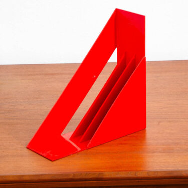 Mid Century Modern Record Rack Storage LP Heller Red Giotto Stoppino 70s Vintage