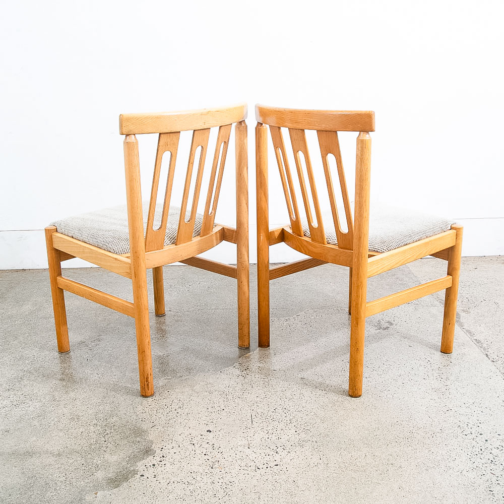 Mid Century Modern Dining Chairs Set 6 Oatmeal Tweed Solid Wood Vintage Fabric - Image 6