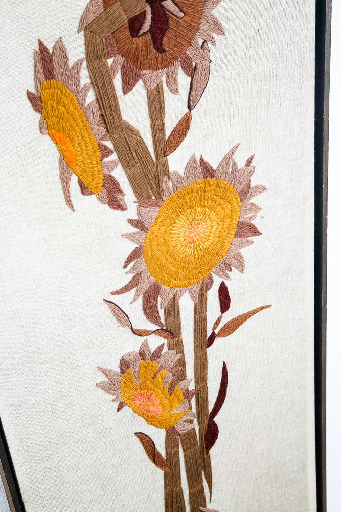 Mid Century Modern Vintage Tapestry Wall Hanging Hand Made Sunflowers Floral - Image 5