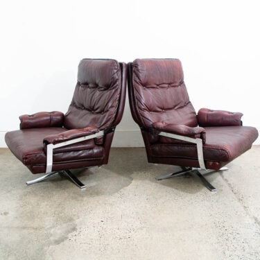 Mid Century Danish Modern Lounge Chairs Burgundy Chrome Pair Set Arne Norell Mcm