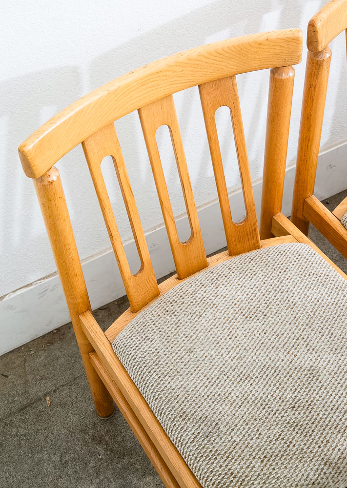 Mid Century Modern Dining Chairs Set 6 Oatmeal Tweed Solid Wood Vintage Fabric - Image 8