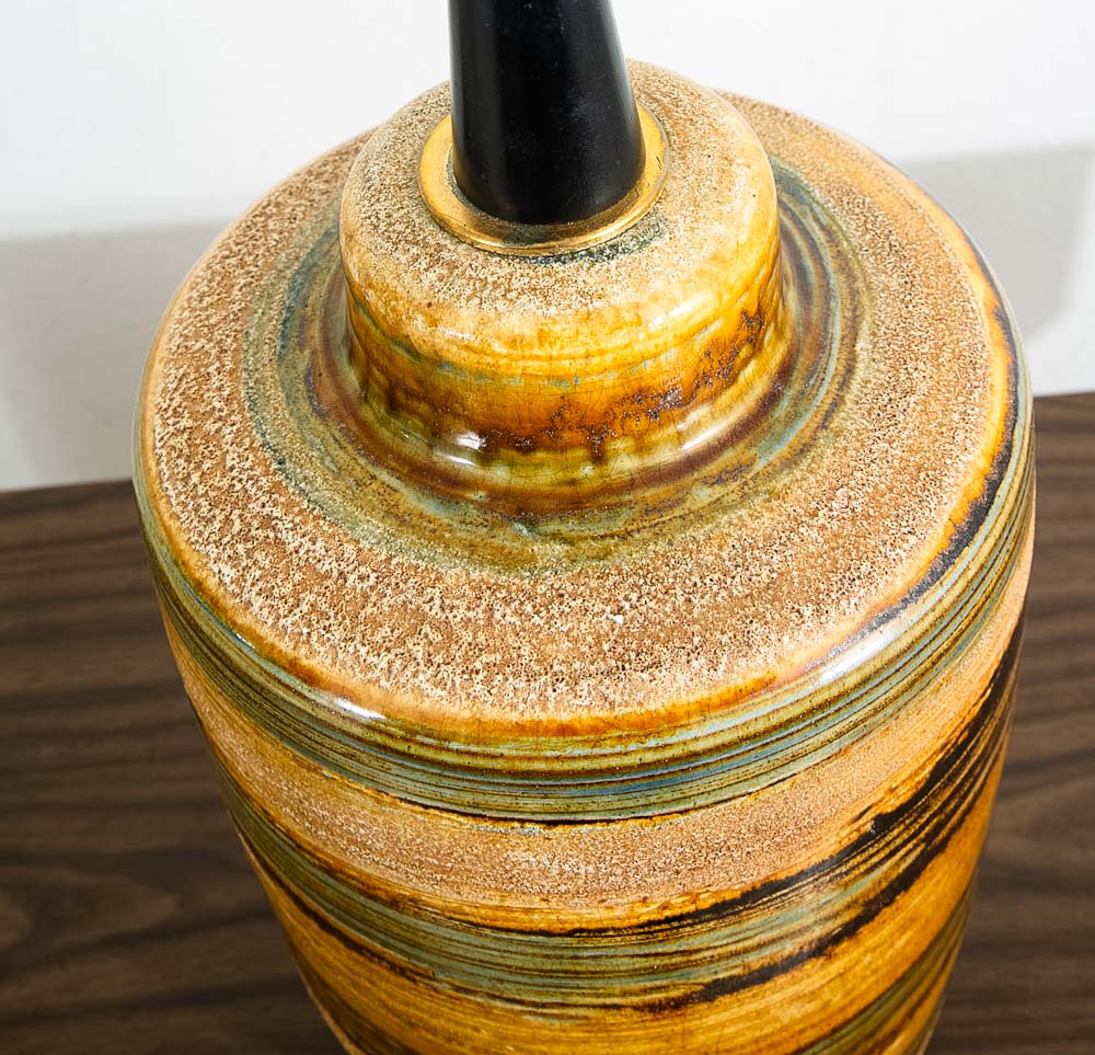 Mid Century Modern Table Lamp Ceramic Yellow Green Brown Round Vintage Working - Image 12