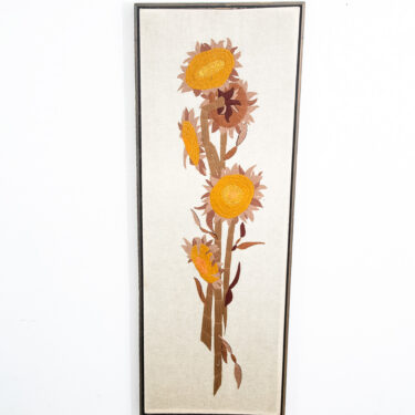 Mid Century Modern Vintage Tapestry Wall Hanging Hand Made Sunflowers Floral