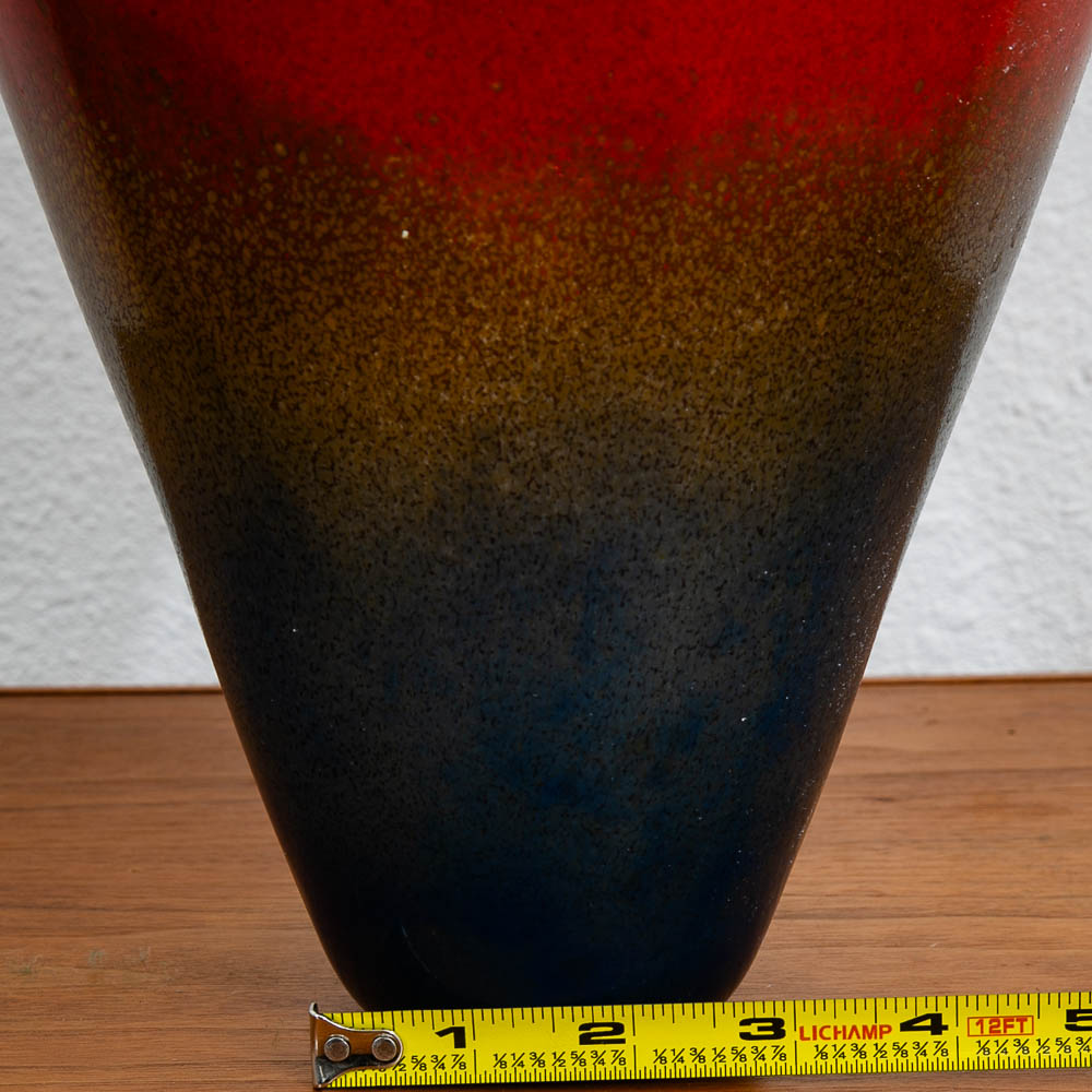 Mid Century Modern Studio Glass Vase Blue Red and Yellow 70s Handblown Flower Vase - Image 11